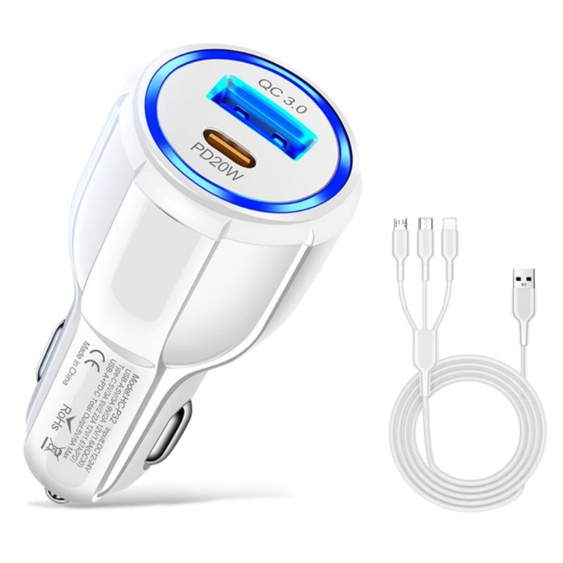 2-в-1 USB-адаптер-зарядное устройство для автомобиля, многопортовый USB-разветвитель с QC3.0 PD20W, быстрая автомобильная зарядка для мобильного телефона, ноутбука, автомобиля