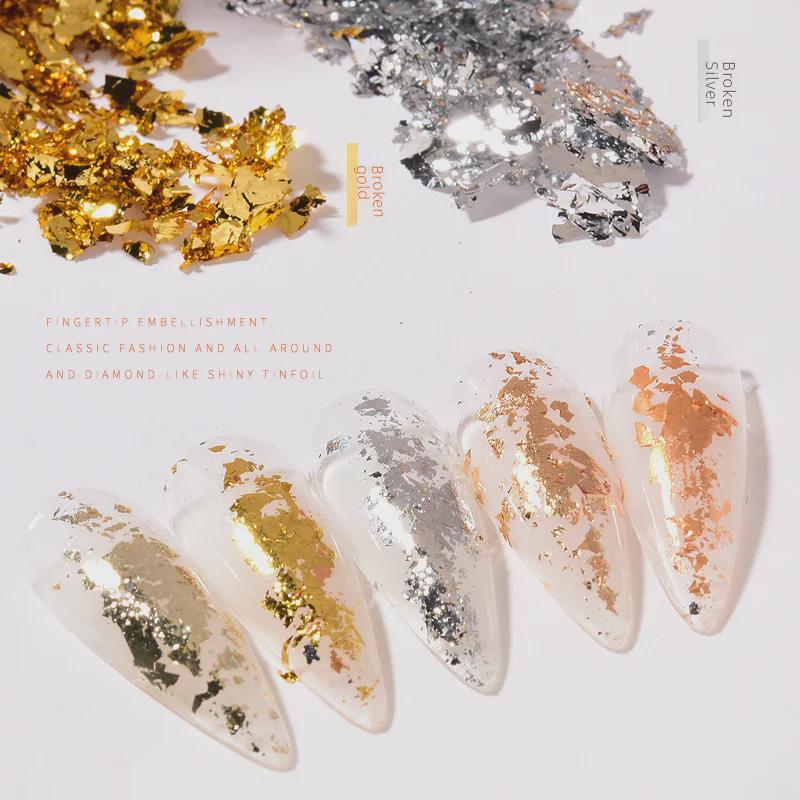 Ультратонкие золотые и платиновые блестки для нейл-арта с целлофаном Aurora