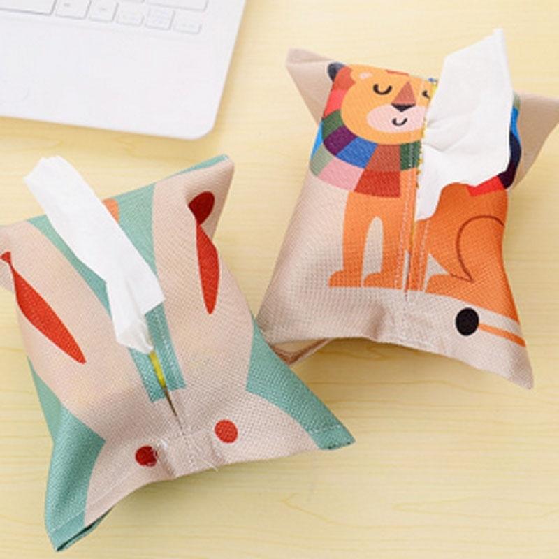 Practical Random Cartoon Animals Cotton Linen Tissue Box Towel Napkin Dispenser Storage Bag Paper Holder Cover Tissue Case