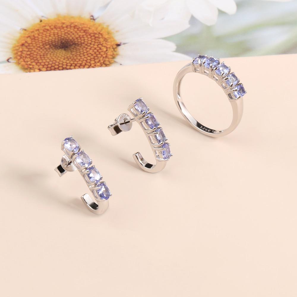 Натуральный синий танзанит, драгоценный камень, ювелирный комплект, серьги из стерлингового серебра 925 пробы, кольцо, изысканные украшения для женщин, подарок маме