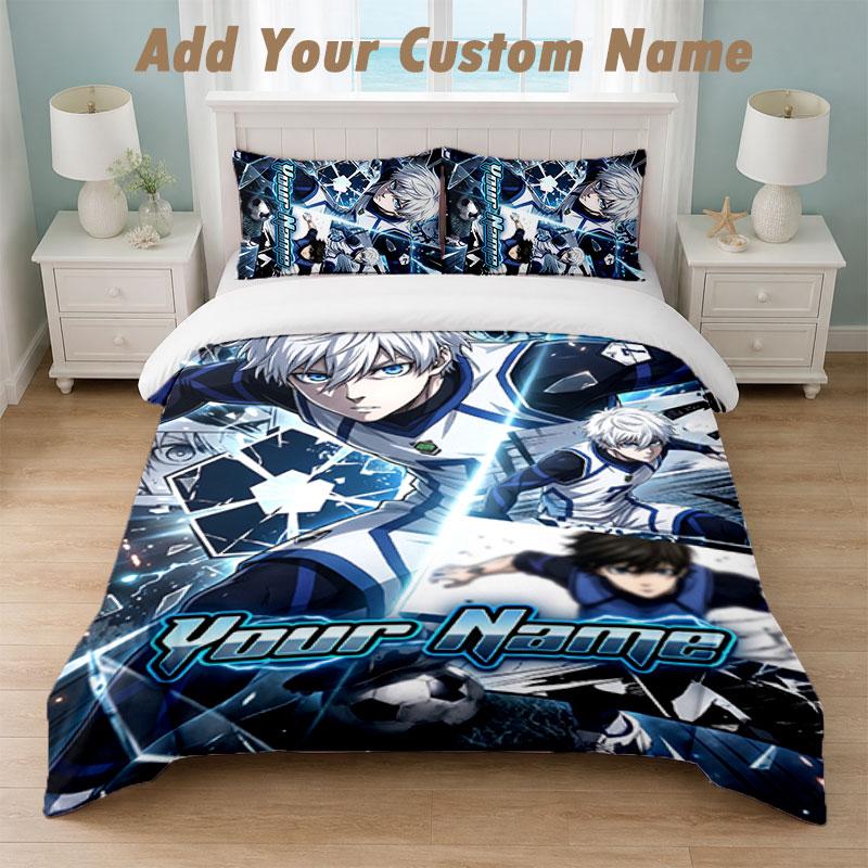 Bedding Set 1 Duvet Cover 2 Pillowcases Blue Lock Print Soft Bed Linen Bedroom Decor