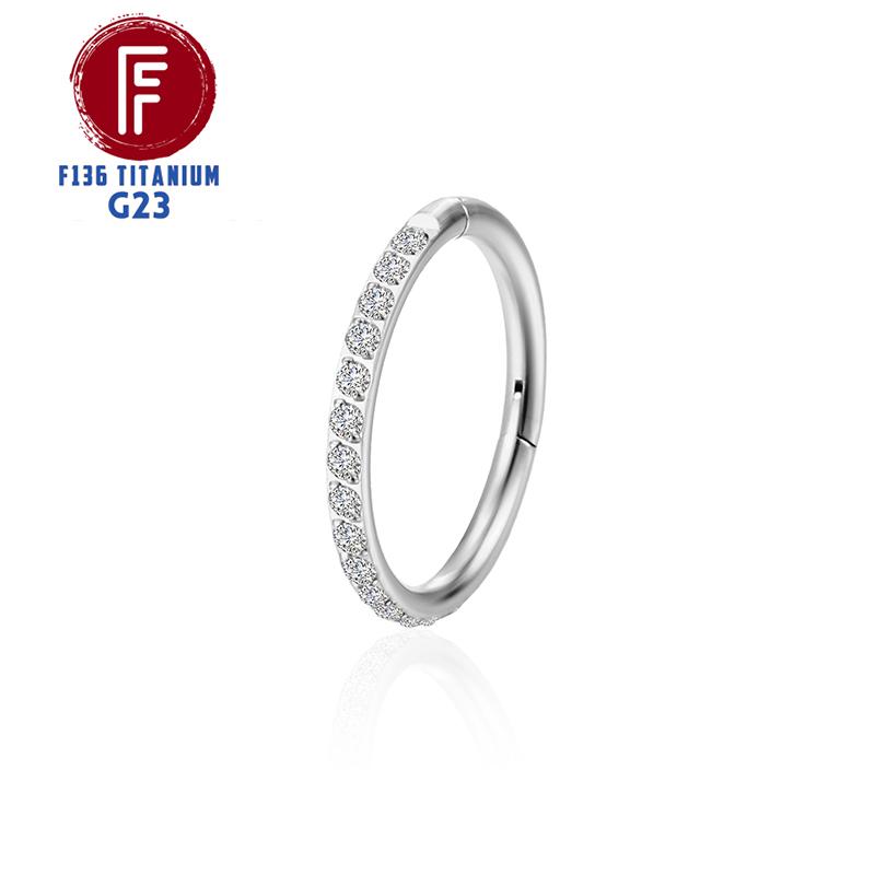 G23 Titanium Side Prong Set Half Circle Cubic Hinged segment Zircon Nose Cilcker Conch Piercing 6/8/10/11/12mm Hoops