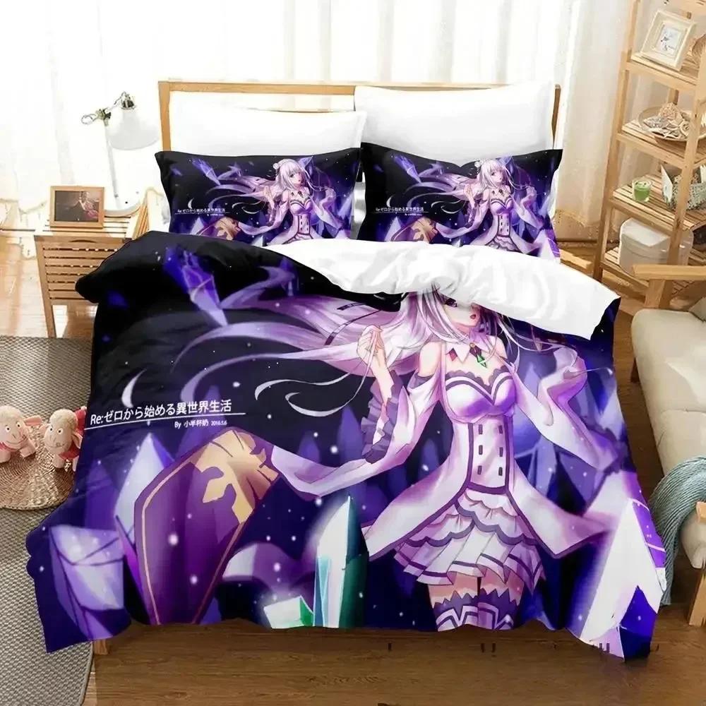 Comforter 3D Anime Re Zero Rem Ram Emilia Bedding Set Bed Set Comforter King Queen Size Boys Adult