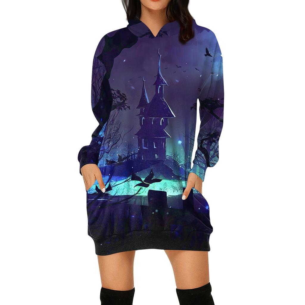 Women's Fashion Loose Casual Pocket Long Sleeve Hoodie Printed Sweatshirt Top