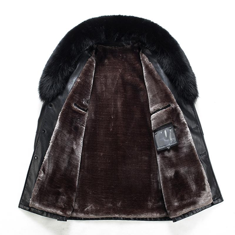 Мужская меховая шуба средней длины из натуральной овчины, воротник из лисьего меха, мужская цельная меховая шуба, кожаная куртка