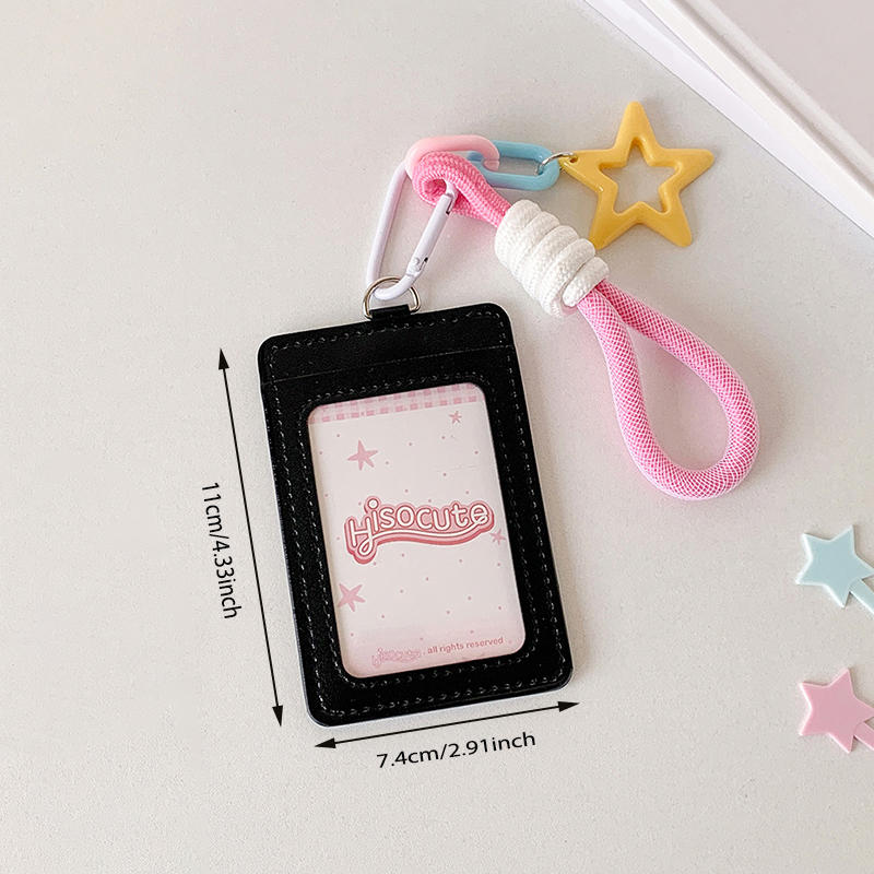 Portable ID Card Badge Holder Korea Version Star Small Photocard Sleeves with Pendant Keychain