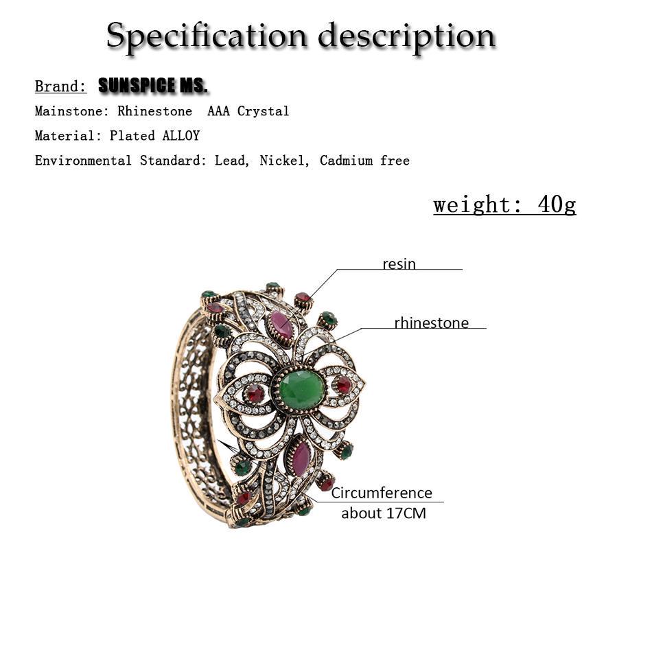 Браслет турецкий манжет золотого цвета с серыми камнями винтажное украшение