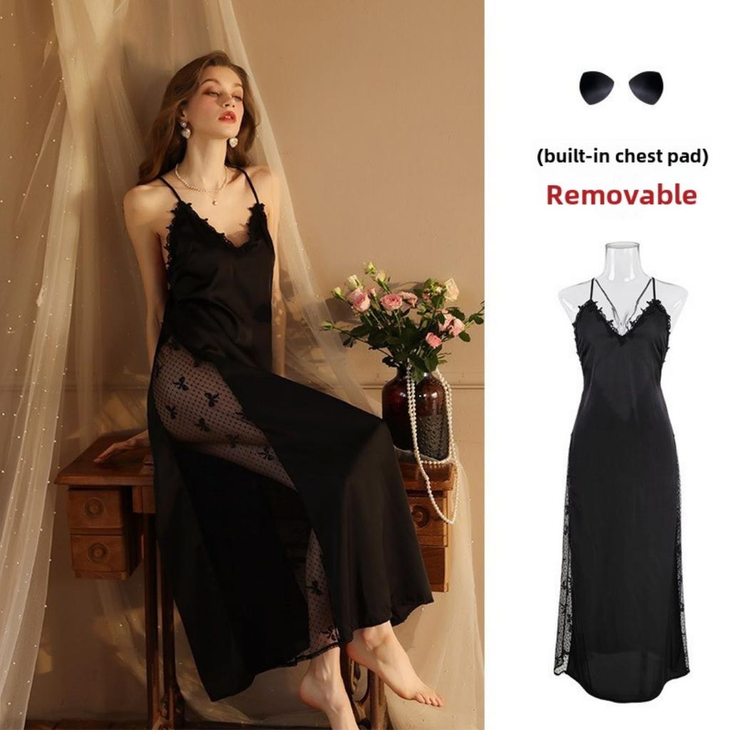 Сексуальная ночная рубашка, удлиненный халат, пижама, длинные рукава, женская атласная домашняя одежда