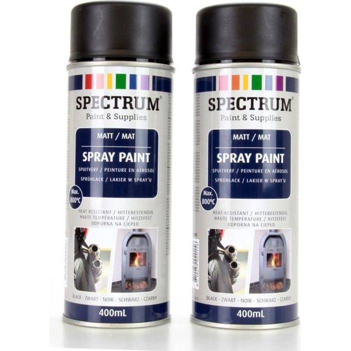 Lot of 2 Spray Paint MATTE BLACK High Temperature 800°c Max 400ml