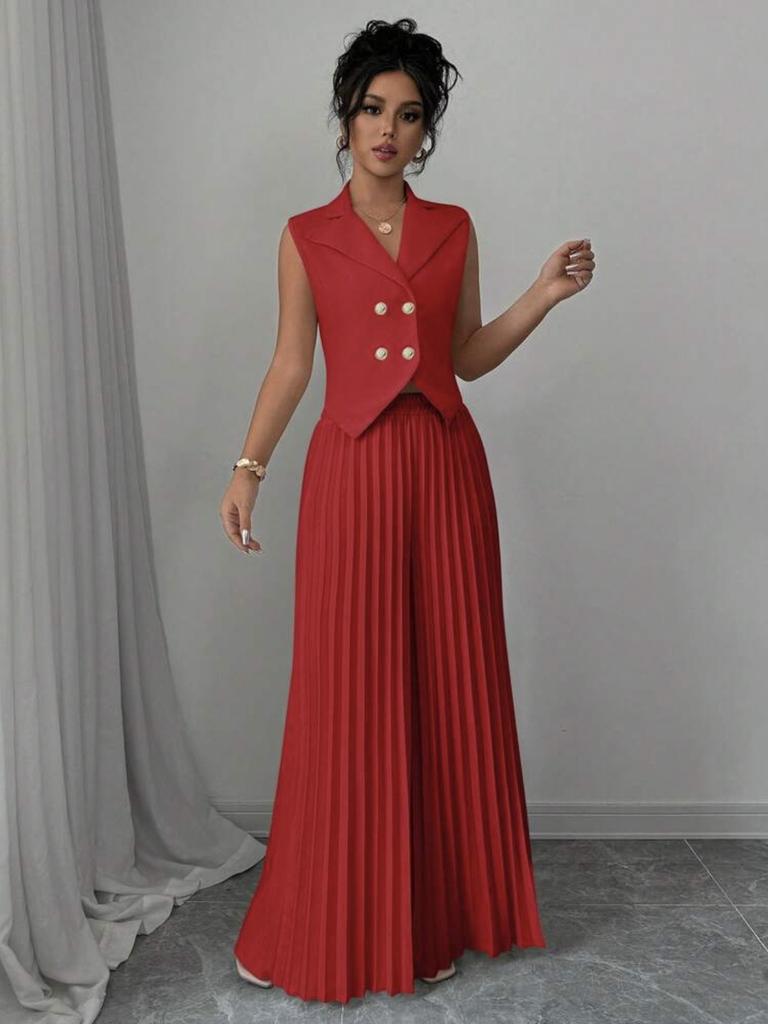 Женский Новый Модный Комплект: Жилет-Кардиган и Плиссированные Брюки, Комплект из Длинных Брюк для Женщин