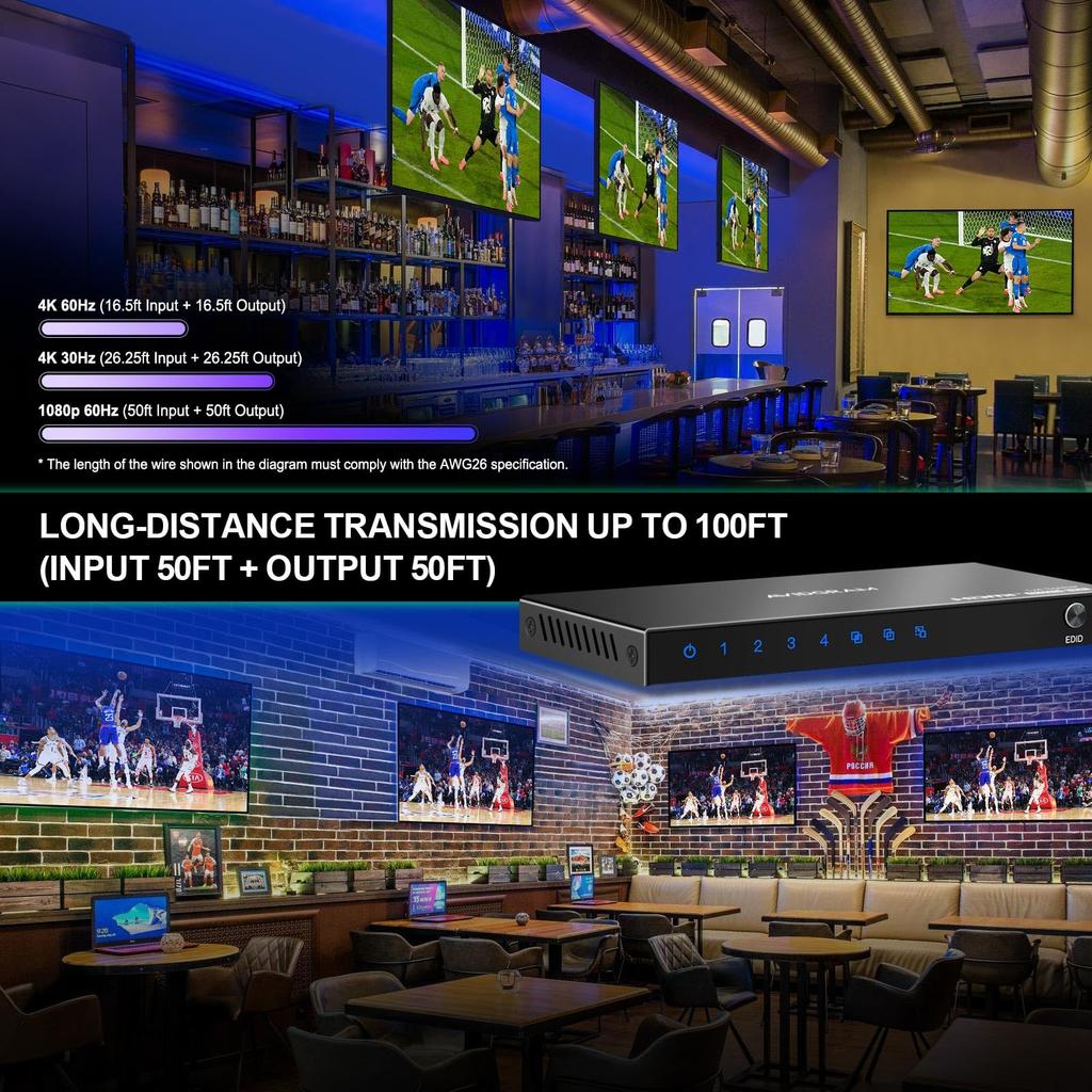 HDMI splitter 1 input 4 output 4K 60Hz AVIDGRAM HDMI splitter compatible with 4 ports 1 input 4 output splitter 4 screen simultaneous output 1080p