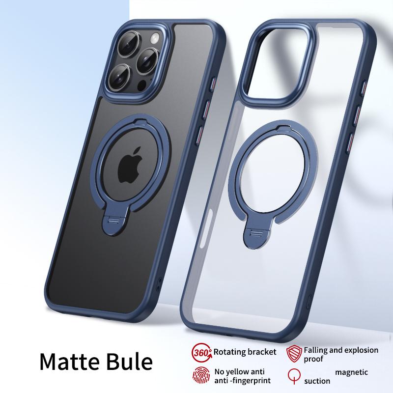 KEYSION Прозрачный матовый чехол для MagSafe для iPhone 16 Pro Max с вращающимся на 360 ° магнитным кольцом-подставкой, противоударная задняя крышка для телефона