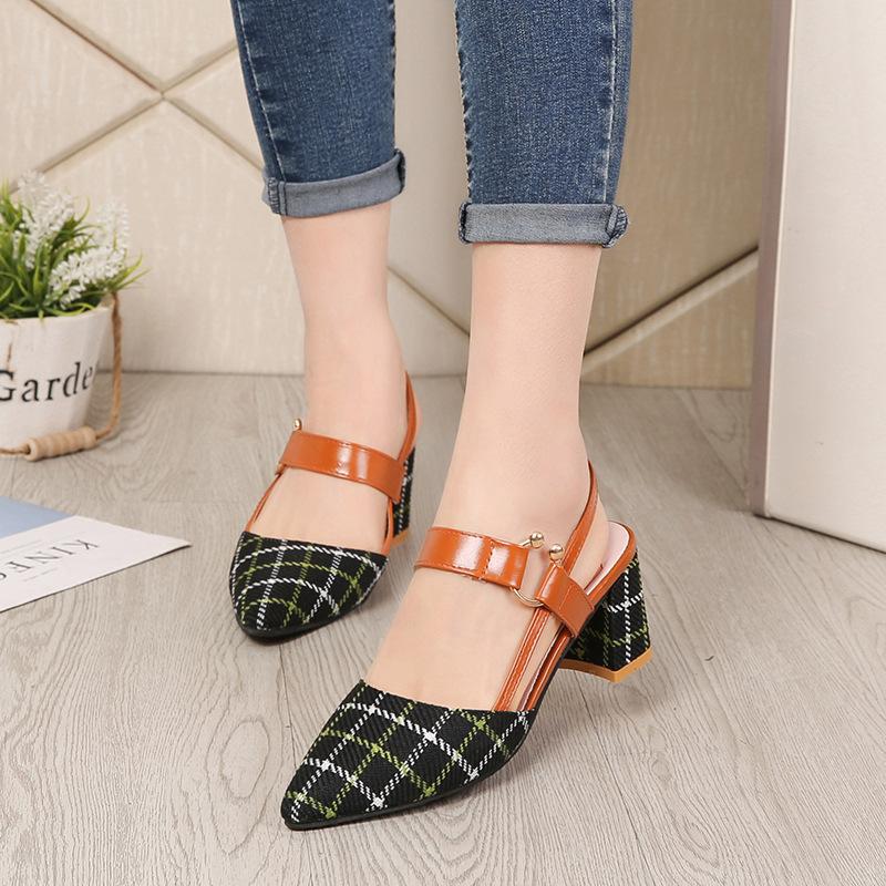Sandals Women's Summer 2025 New Model with Korean Version Bag Head Pointed One-word Buckle Strap Roman Shoes Light Mouth Thick Heel High Heels