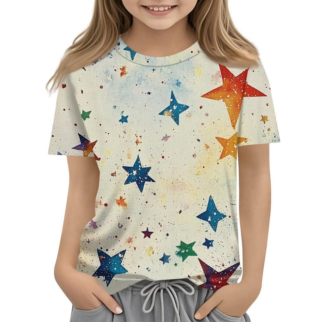 Детская модная повседневная футболка с коротким рукавом и принтом «День независимости» с круглым вырезом