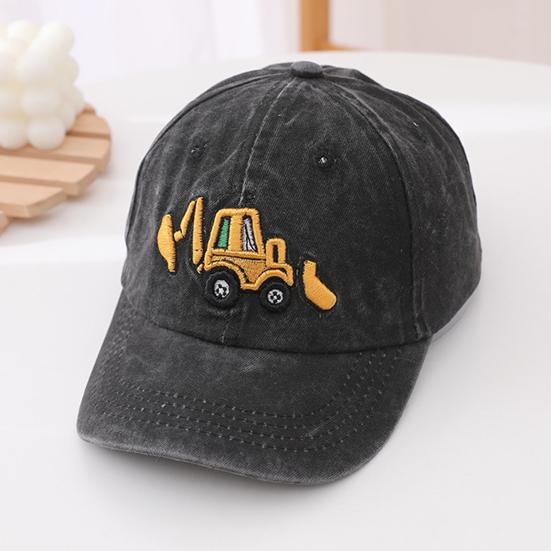 Детская шляпа унисекс, мытая бейсболка в стиле ретро, ​​мультяшный экскаватор, вышивка, с длинными полями, защита от солнца, защита от солнца, уличный головной убор, шляпа от солнца