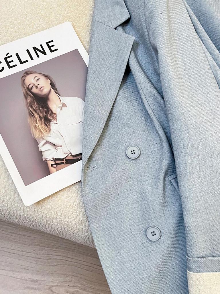 Синий Модный Женский Пиджак в Корейском Стиле - Весна/Осень 2025 Повседневный Уличный Стиль