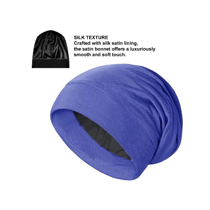 Women's Satin Bonnet Sleep Cap, Luxury Silk Satin Lined Night Hat, Anti-Frizz Hair Cover for Sleeping, Soft & Breathable Black B