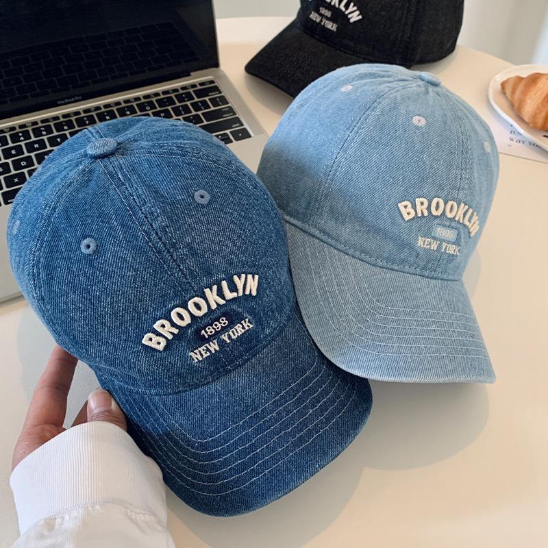 Бейсболка из стираного денима, женская, с широкими полями, большой окружностью головы, с надписью «буква», показывающей маленькое лицо, синяя шляпа, новинка 2024 года