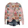 Women's Fashion Round Neck Pullover Top Long Sleeve Tee Christmas Printed Sweatshirt
