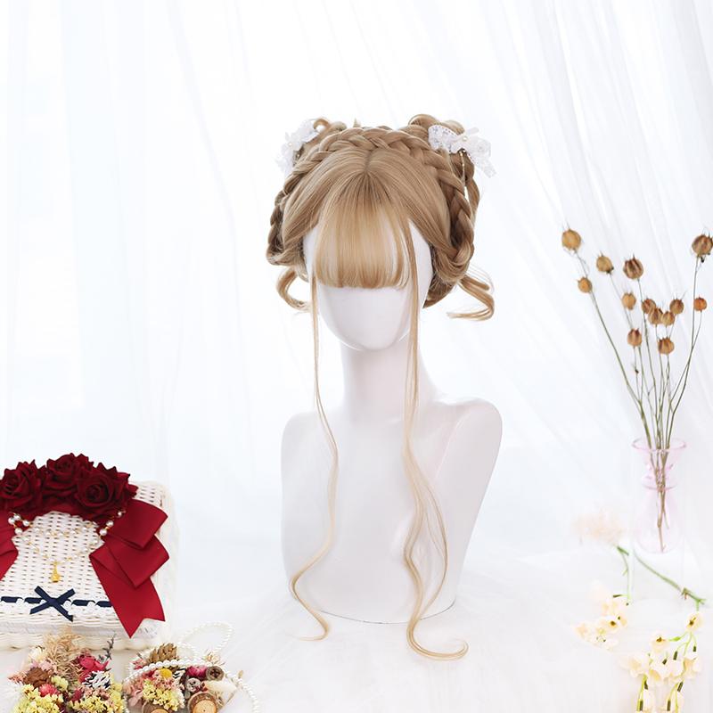 Длинные вьющиеся волосы Лолиты, 60cn, термостойкая челка, милый синтетический парик для вечеринки, косплей