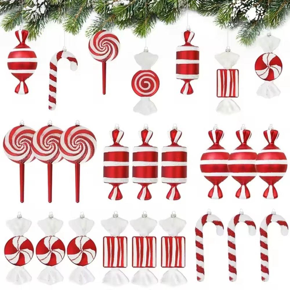 Hanging Loop Christmas Tree Ornaments Red White Lollipop Ornament Christmas Tree Decoration