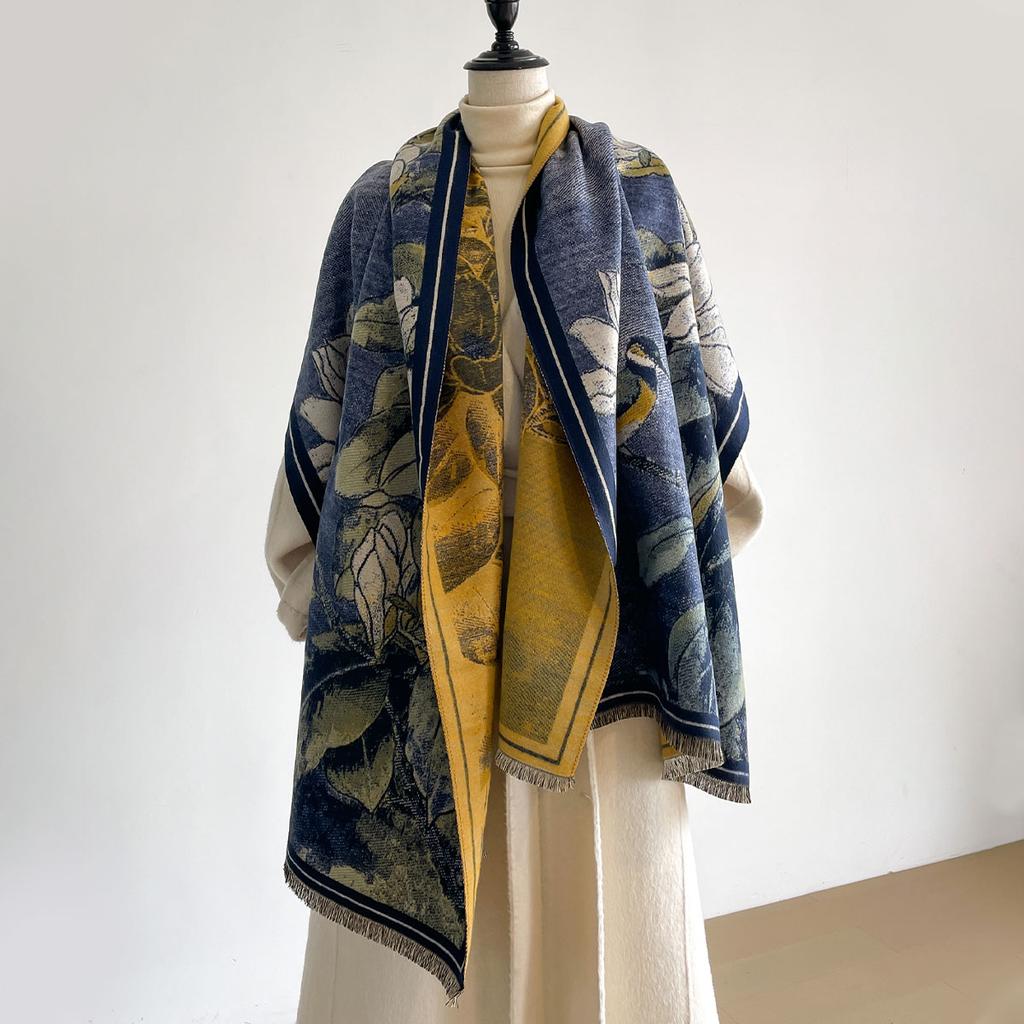 New Ladies Autumn Winter Double Sided Jacquard Scarf Shawl With High End Flower Design Premium Imitation Cashmere