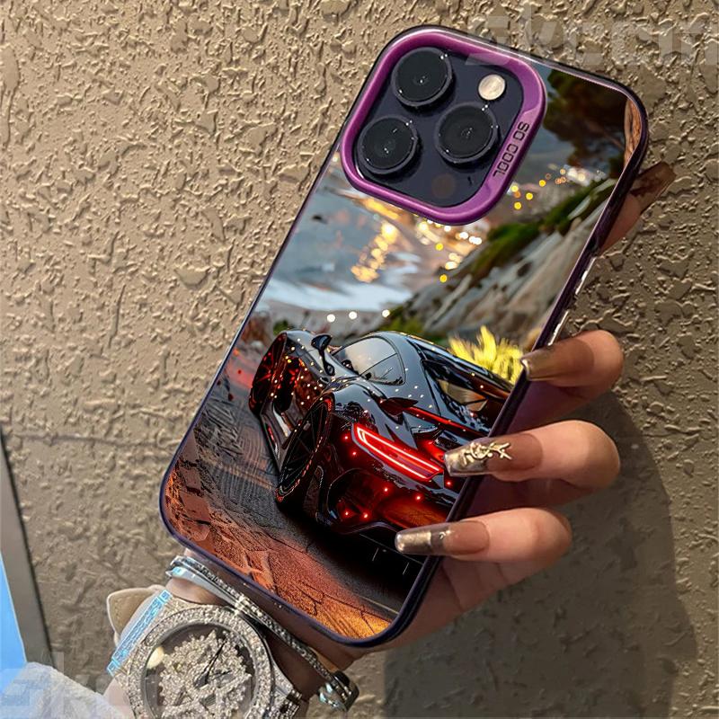 Модный блестящий чехол для телефона с автомобильным принтом для iPhone 16 16E 15 14 13 12 11 Pro Max XR X XS 7 8 Plus Задняя крышка из материала IMD