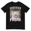 Футболка с забавным котом "Certified Freak" унисекс для мужчин и женщин, модная одежда с символикой опиума, большие размеры, короткий рукав, принт с буквами, размеры S-3XL