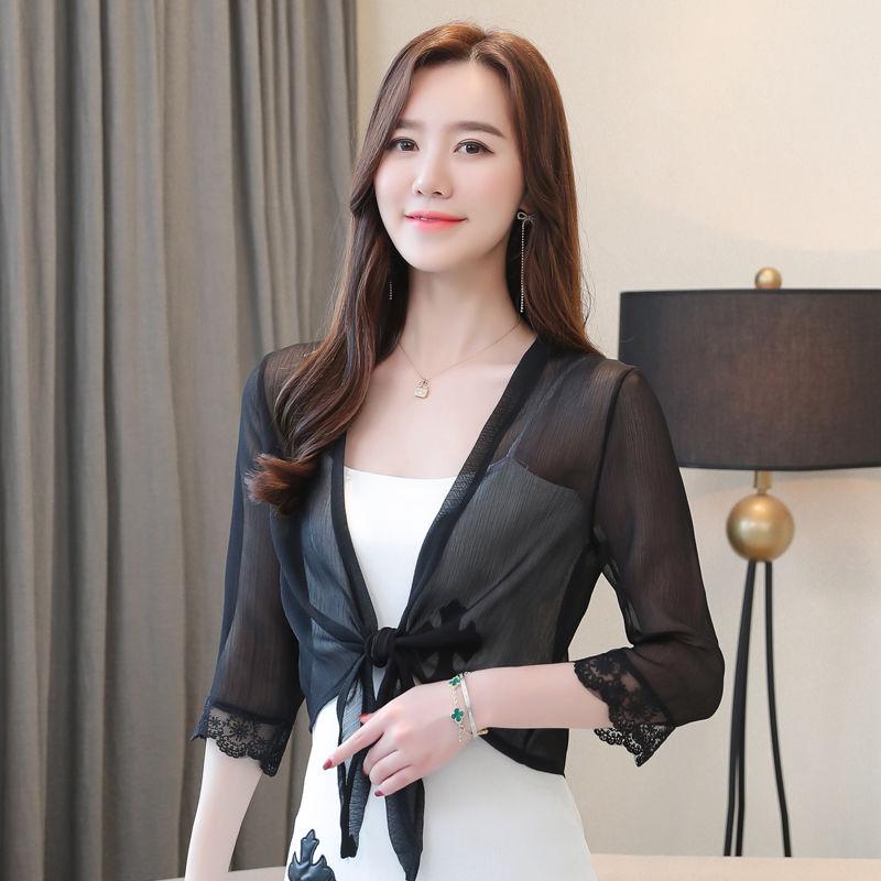 Шифоновая солнцезащитная короткая рубашка с кондиционером Солнцезащитный крем Кардиган Пончо Летняя юбка Солнечная рубашка