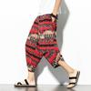Harajuku повседневные широкие брюки-шаровары для мужчин 2024 летние хлопковые пляжные мешковатые брюки в китайском стиле с принтом длиной до икры