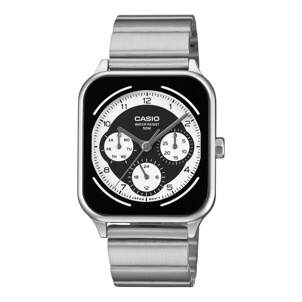 Casio Стандартные аналоговые часы с прямоугольным дизайном и браслетом из нержавеющей стали и металла, многофункциональные, MTP-M307D, мужские, с индикацией дня недели/даты, календарем,