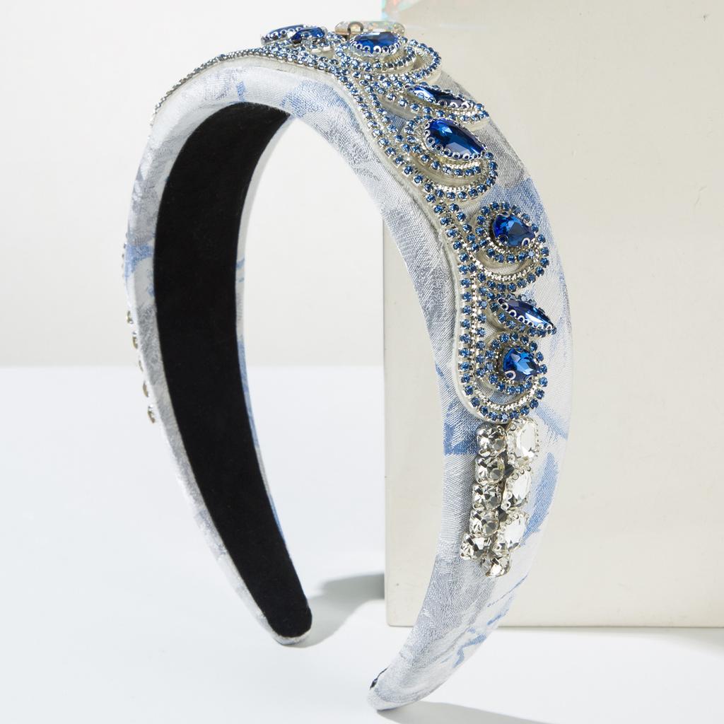 Новый ретро-повязка на голову из вышитой ткани с губкой и тяжелой стеклянной инкрустацией, полный бриллиантовый сверкающий шарик для волос