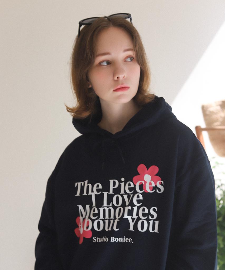 [С подкладкой из флиса] Memories Flower Цветок Графический логотип Графический Оверсайз Худи Темно-синий