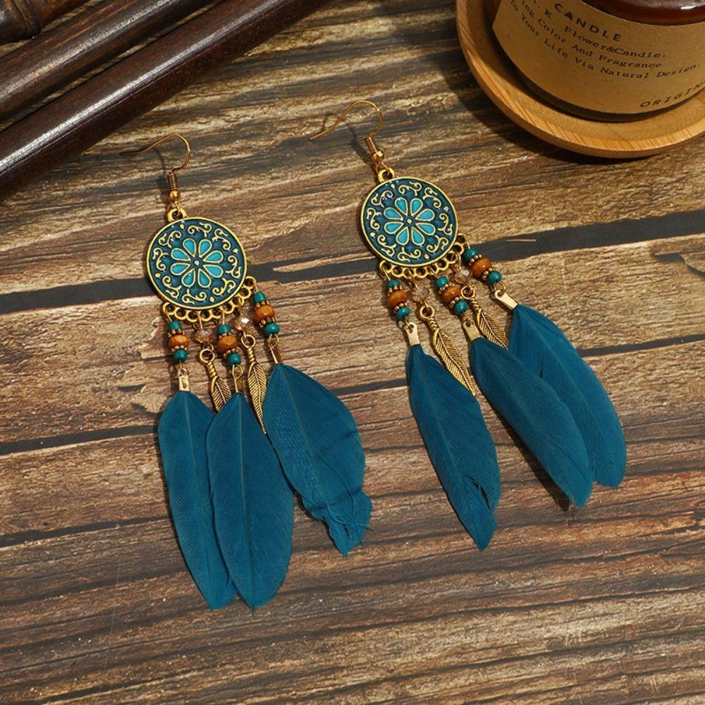 Zinc Zinc Zinc Alloy Bohemian Feather Dangle Earrings Bohemia Style Boho Drop Earrings  Girl