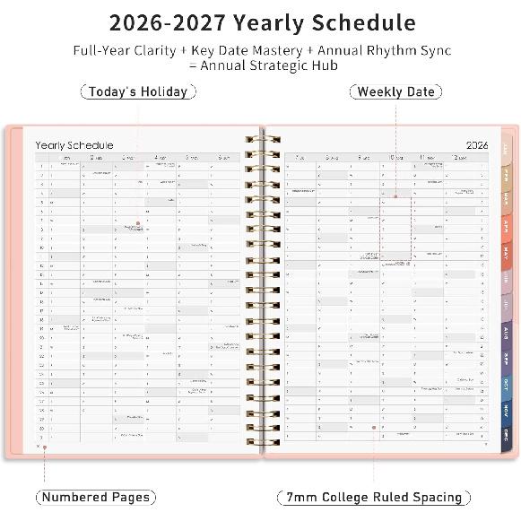 Ежемесячный планировщик RETTACY 2026-2027, Янв 2026 - Дек 2027, Большой размер (8,5 "х 11"), Повестка дня, Календарь, 24 месячных вкладки, Гибкая пластиковая обложка, 100 г/м²