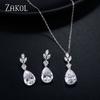 ZAKOL Shinny Cubic Zirconia Leaf Dangle Earrings Necklace for Women Fashion Water Drop Pendant Wedding Bride Jewelry Set