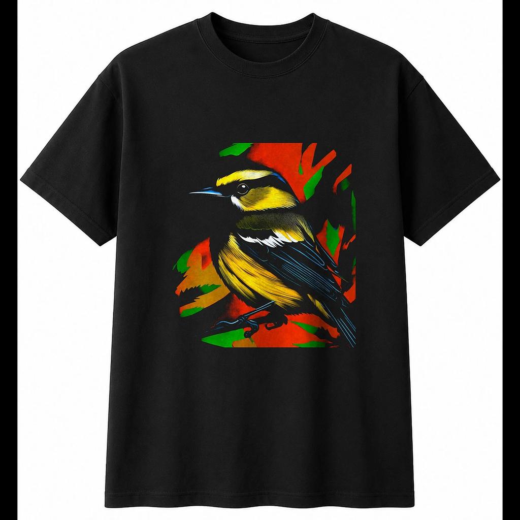 Neon Goldcrest Portrait Bird Mens T-Shirt Black 100% Cotton Nature Printed