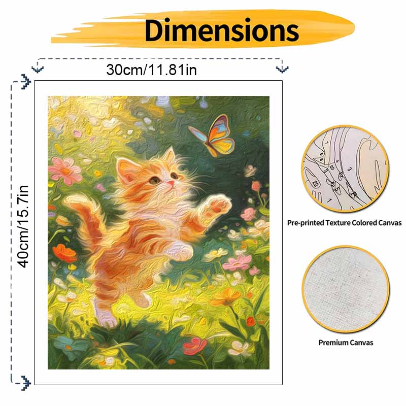 DIY Paint by Numbers Kit. Orange Cat and Butterfly Garden Art Craft for Home Wall Decor. 84 characters.