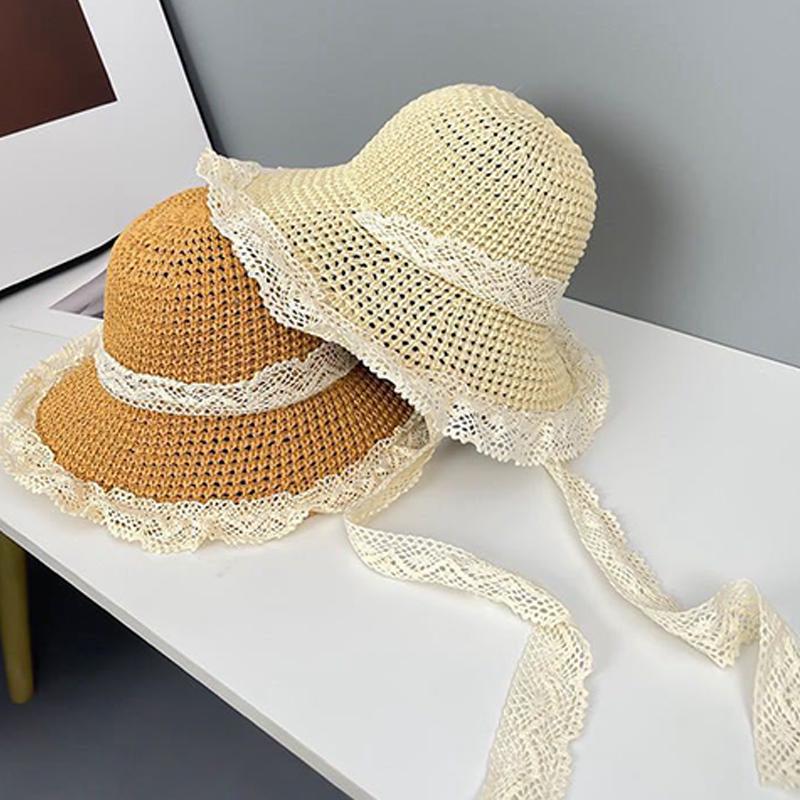 Соломенная шляпа женская кружевная шляпа рыбака с ремешком из кружева защита от солнца полая дышащая шляпа от солнца дорожная шляпа от солнца на море