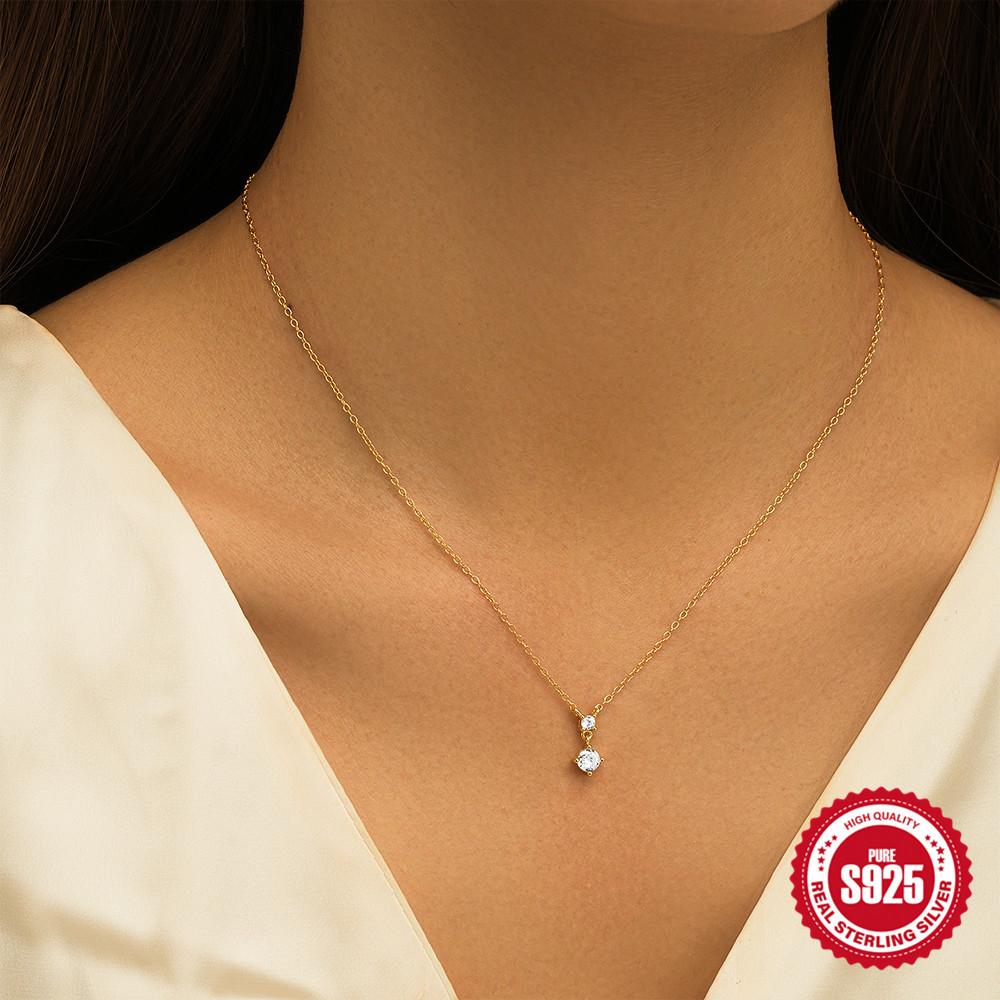 Стильное и простое классическое женское ожерелье на ключицу из стерлингового серебра 925 пробы с четырьмя когтями, инкрустированное бриллиантами