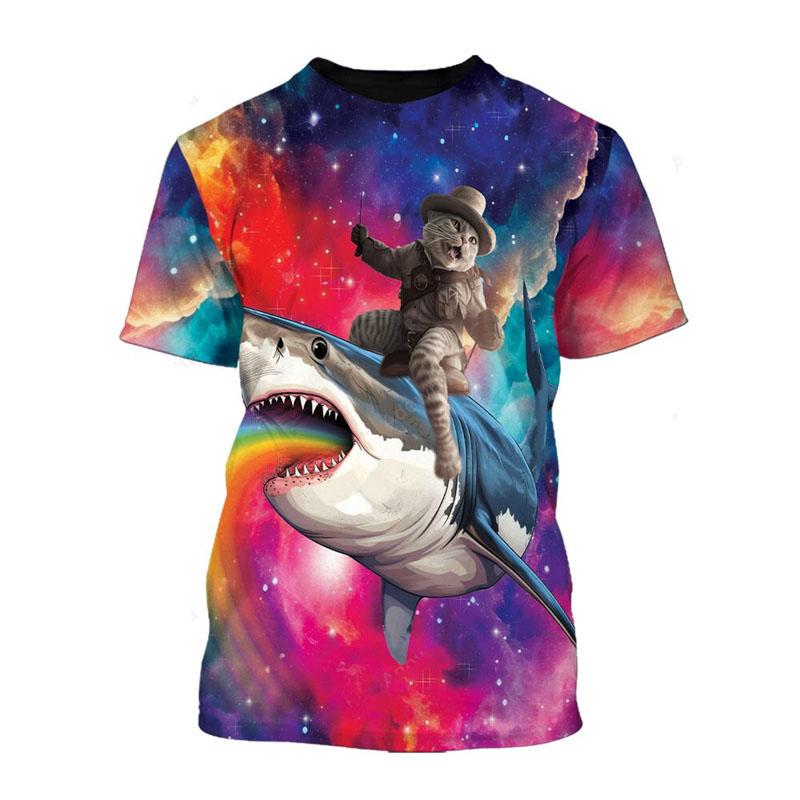 Футболка с милым домашним котом и 3D-принтом, унисекс, повседневная, смешная, повседневная, с коротким рукавом, красочный ретро-узор, модная футболка