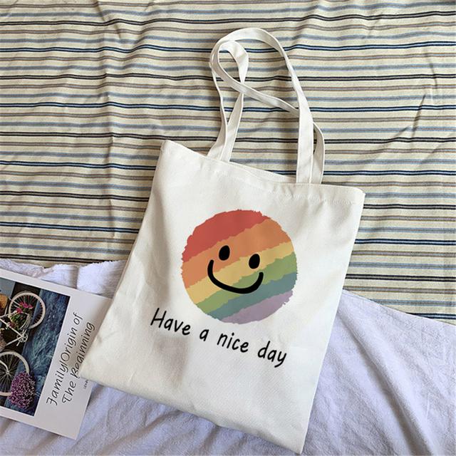 Милая, милая, мультяшная сумка для покупок, большая сумка, холщовая сумка, Harajuku, многоразовая большая вместительная сумка Kawaii, женская повседневная сумка через плечо.