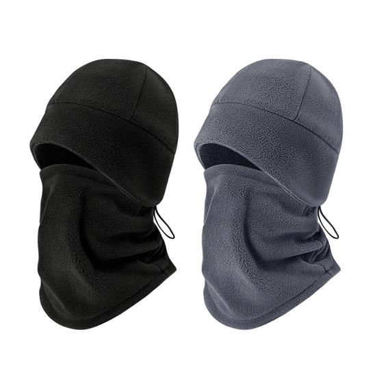 2Pcs/Set Unisex Cycling Cap Set Solid Color Double Layer Velvet Warm Hat Adjustable Drawstring Neck Gaiter Set