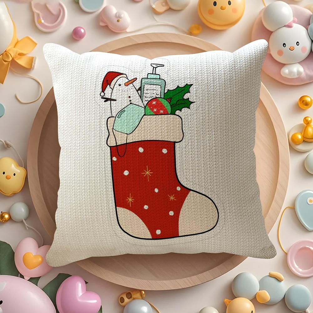 Christmas Red Socks Happy Surprise Pillow Case Pattern Printed Pillowcase for Living Room Sofa Cushion Cover Bedroom Decor