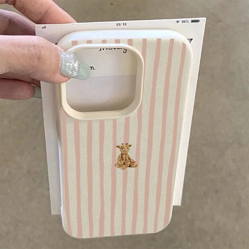 Полосатый Милый Чехол с Жирафом для iPhone 11 12 13 14 15 16 17 Pro Max 15 14 Plus 16E 17Air X XR XS Max Ударопрочный Мягкий Чехол