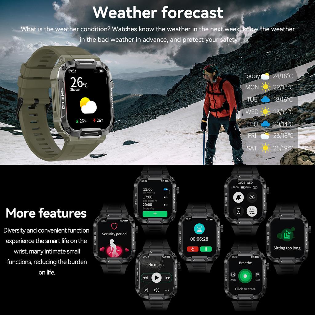 Smart Watch for Men Military Smart Watches IP68 Waterproof Smartwatch Bluetooth Call Outdoor Tactical Sports Rugged Fitness Tracker for iPhone Android