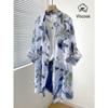 Women's Printed Long Sleeve Blouse Viscose Loose Fit Single-Breasted Cardigan