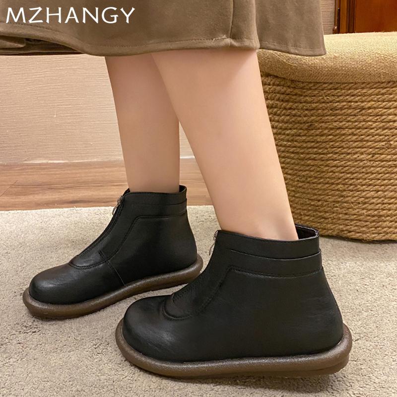 Женские кожаные ботильоны на плоской подошве Зимняя повседневная обувь Женская мода 2025 года Зимние сапоги Дизайнерское платье Goth Mujer Ботинки Челси