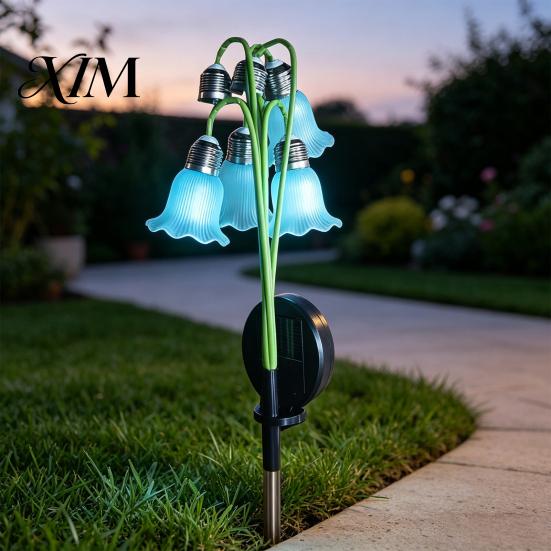 Solar Garden Stake Lights Lily of the Valley Flower Outdoor, Waterproof Lights, Automatic Dusk to Dawn Auto On/Off LED Floral Pathway for Yard