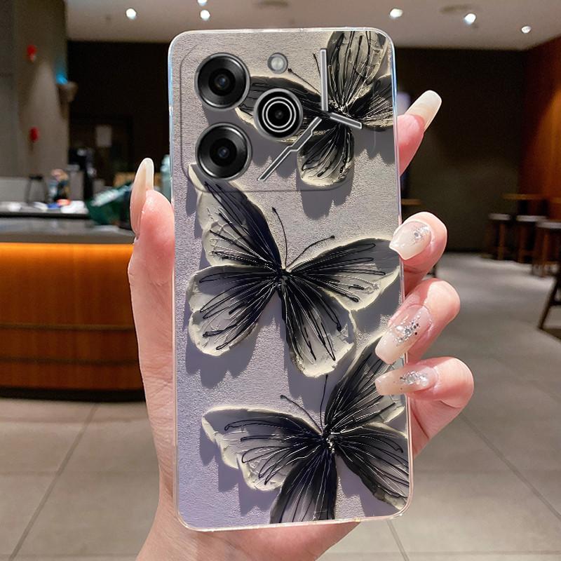Чехол для телефона Tecno Pova 6 Pro 5G LI9 Чехол Tecno Pova 6 5G LI7 Задняя крышка Роскошный Прозрачный Мягкий ТПУ Чехол с бабочками и цветами